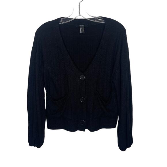 Forever 21 Womens Cardigan Size S Black V-Neck Button Front Short Length - Picture 1 of 12